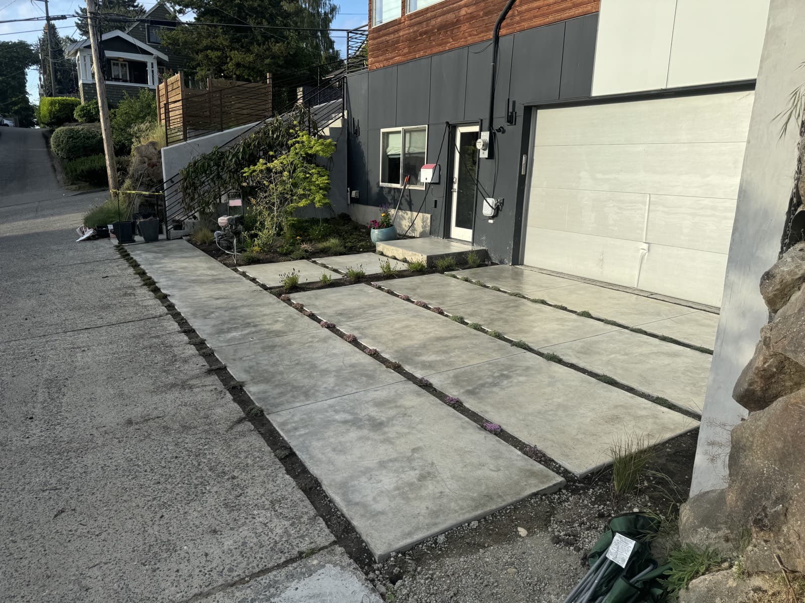 Modern garage driveway